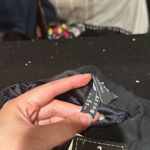 NWT Liola Italy Y2K Fringe Ruffle Hem Pull On Knee Length Skirt Black Size 10 Wo - Picture 5 of 9